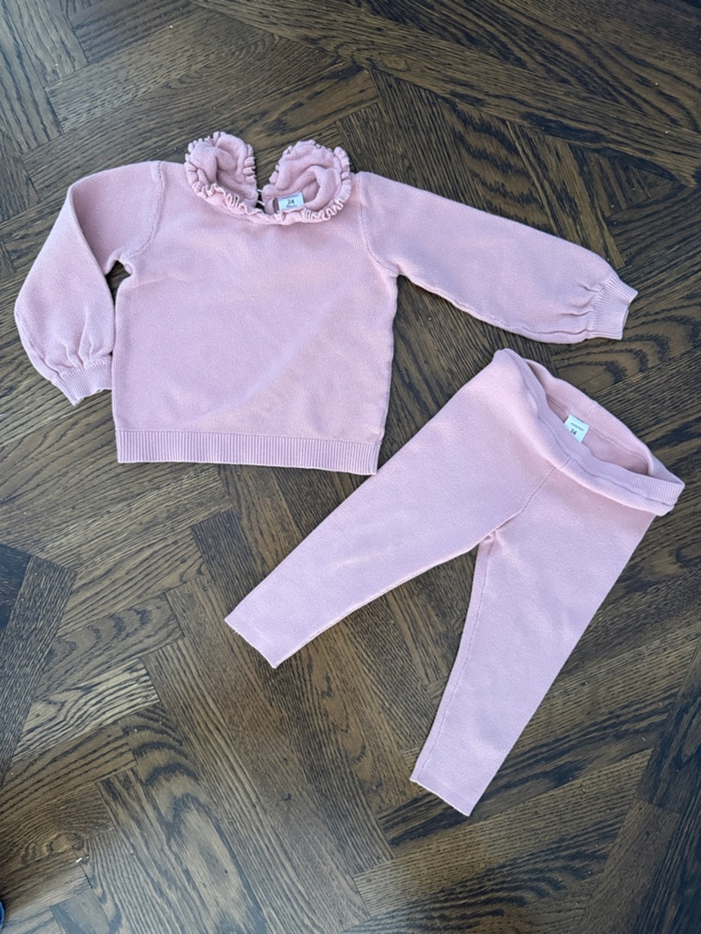 Nordstrom Baby Pink Ruffle Collar Sweater & Leggings Set Size 24 Months